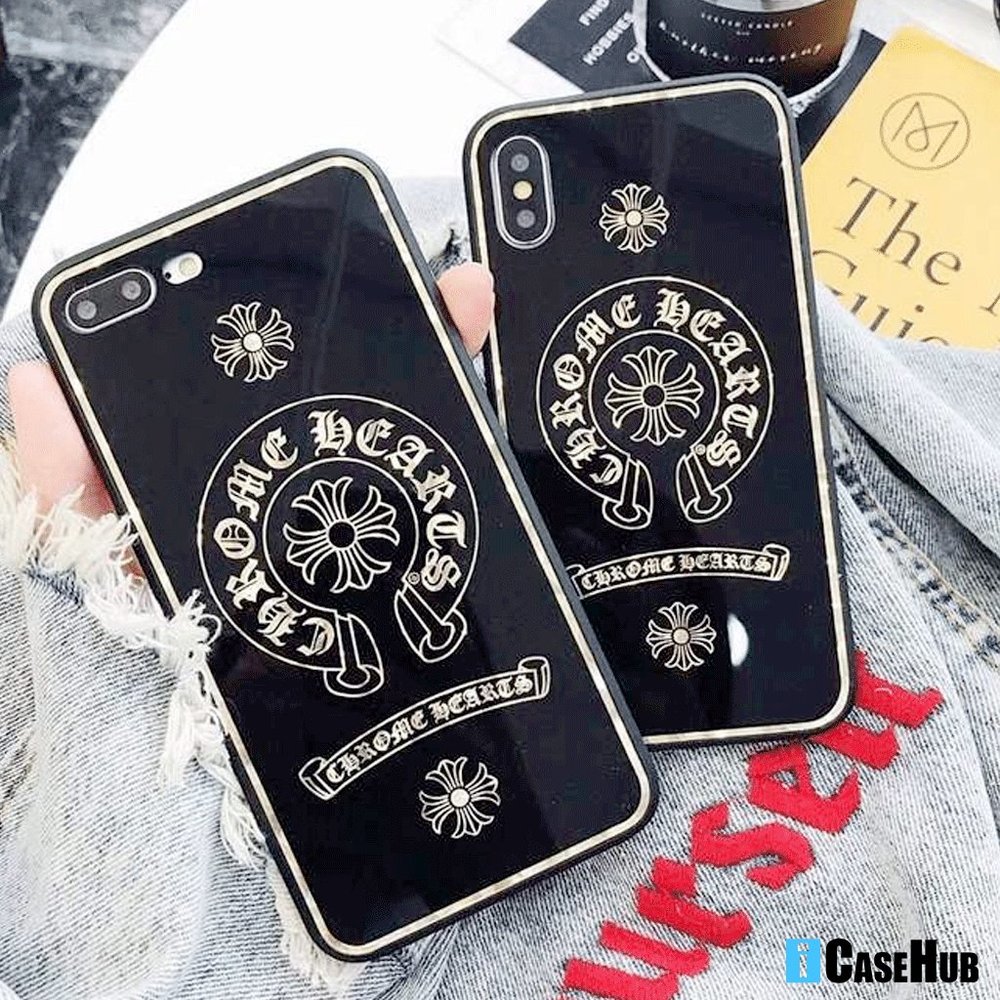Chrome Heart Glitter Glass iPhone Case